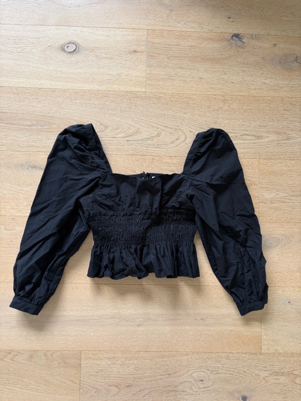 Ciao Lucia Black Puff Sleeve Smocked Crop Blouse